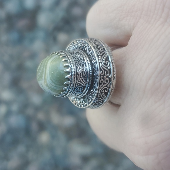 New Unique Mosaic Jasper Antique Design 925 Silver Statement Ring. - Picture 8 of 12